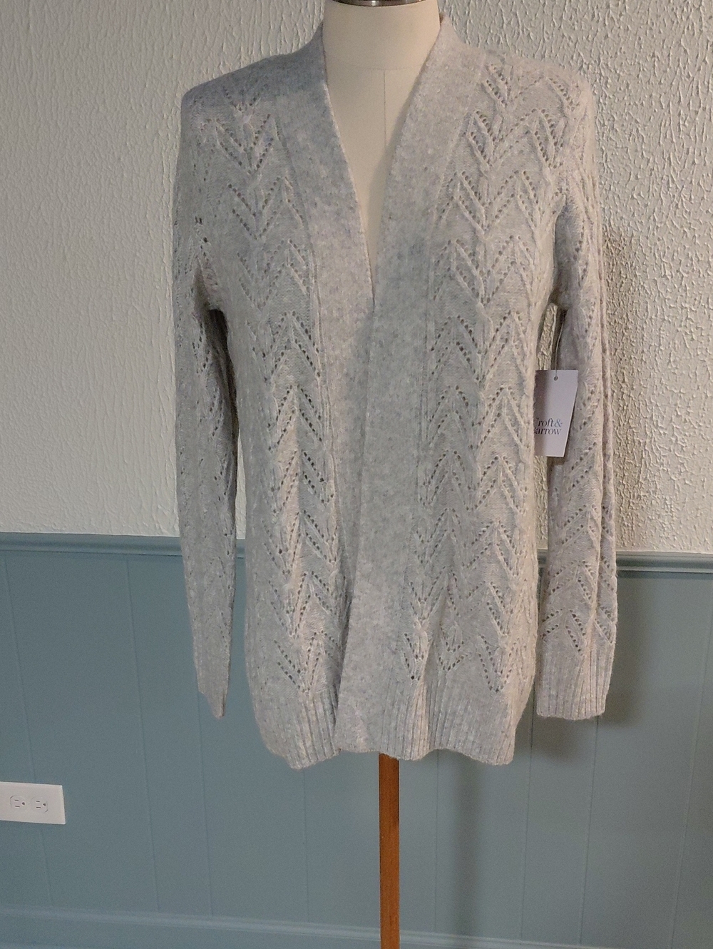 croft & barrow Light Gray Open-Front Knit Cardigan